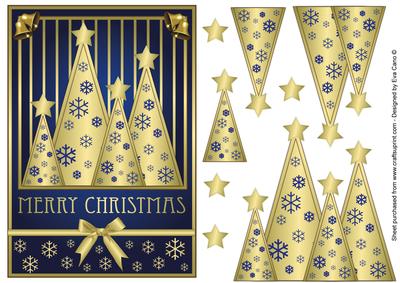 Snowflakes Christmas Trees Decoupage Blue