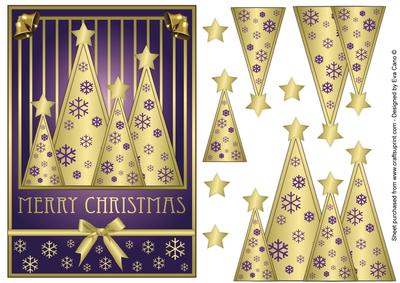 Snowflakes Christmas Trees Decoupage Purple