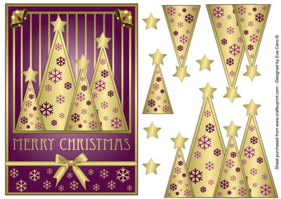 Snowflakes Christmas Trees Decoupage Burgundy