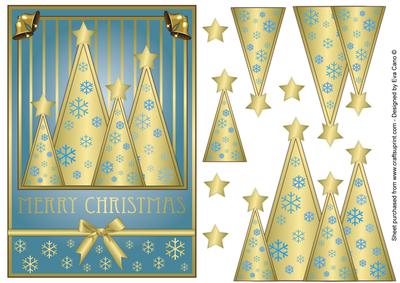Snowflakes Christmas Trees Decoupage Light Blue