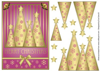 Snowflakes Christmas Trees Decoupage Pink