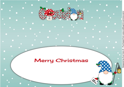 Christmas Gnome with letter to Santa COUSIN large dl insert