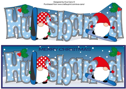 Christmas Gnomes snowboarding HUSBAND large dl