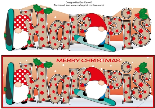 Christmas Gnomes snowboarding HARRIS large dl