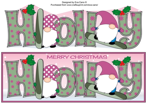 Christmas Gnomes snowboarding HOLLY large dl