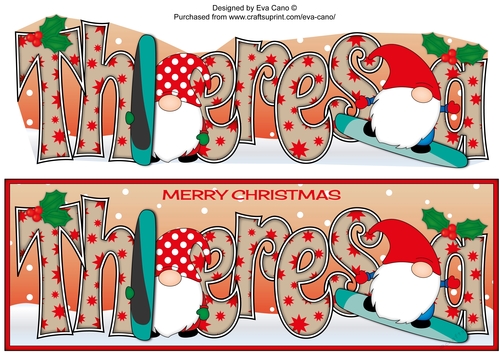 Christmas Gnomes snowboarding THERESA large dl