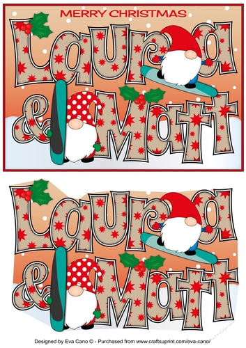 Christmas Gnomes snowboarding Laura & Matt A5