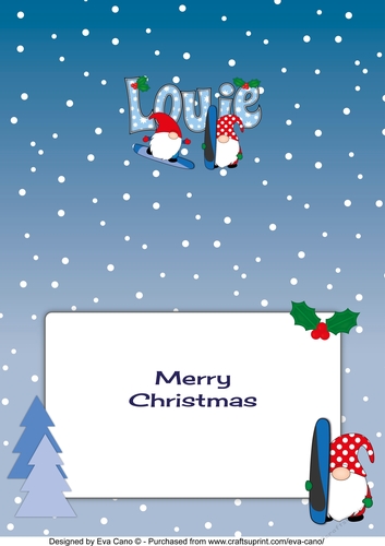 Christmas Gnomes snowboarding LOUIE A5 insert