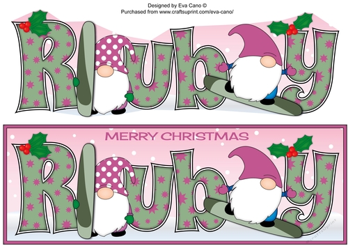 Christmas Gnomes snowboarding RUBY large dl