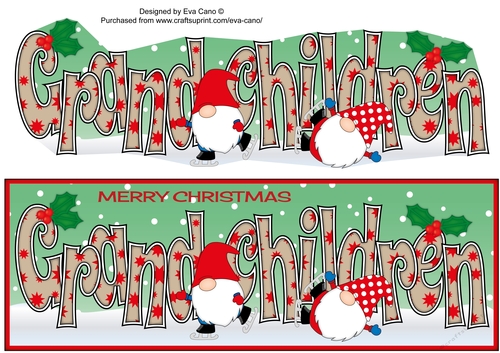 Christmas Gnomes ice skating GRANDCHILDREN large dl