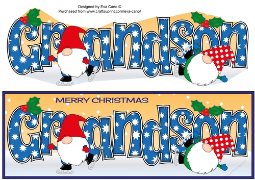 Christmas Gnomes ice skating GRANDSON large dl