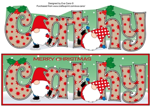 Christmas Gnomes ice skating CATHY large dl