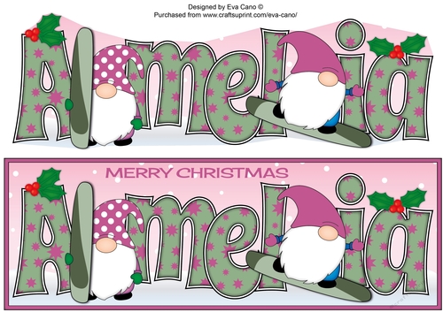 Christmas Gnomes snowboarding AMELIA large dl