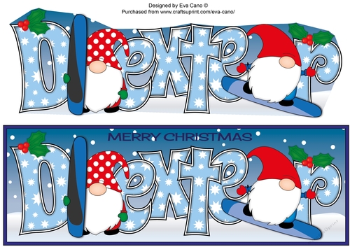 Christmas Gnomes snowboarding DEXTER large dl