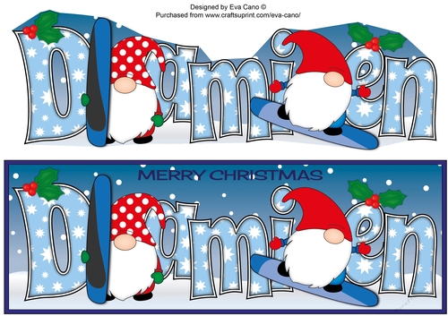 Christmas Gnomes snowboarding DAMIEN large dl