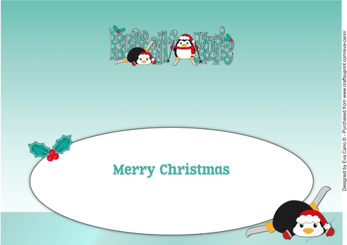 Christmas Fat Penguins Skiing RUSSELL & KATIE large dl insert