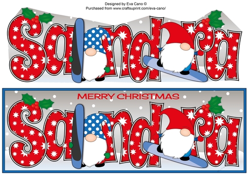 Christmas Gnomes snowboarding SANDRA large dl