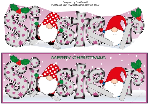 Christmas Gnomes skiing SISTER large dl