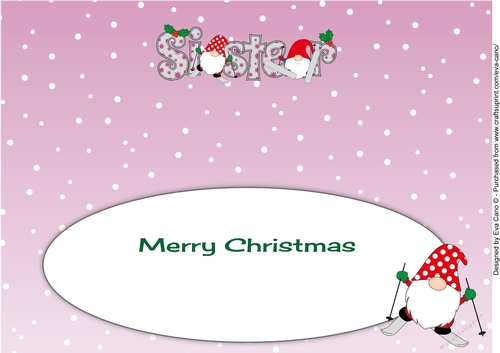 Christmas Gnomes skiing SISTER large dl insert