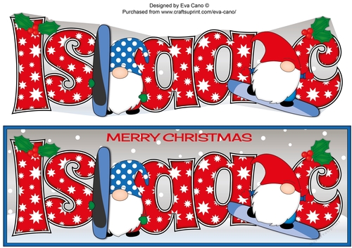 Christmas Gnomes snowboarding ISAAC large dl
