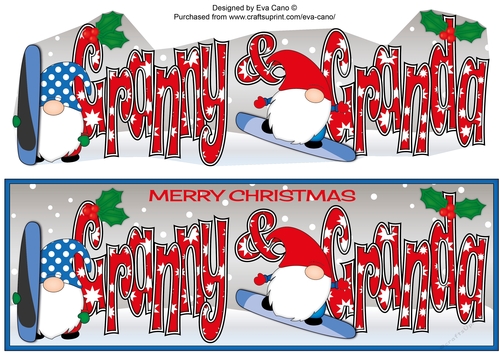 Christmas Gnomes snowboarding GRANNY & GRANDA large dl