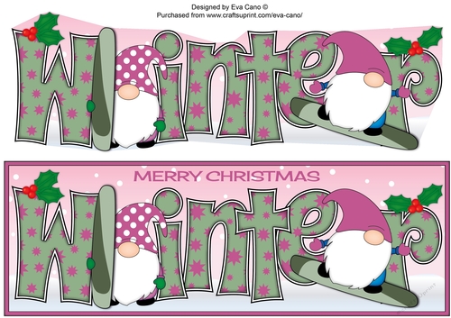 Christmas Gnomes snowboarding WINTER large dl