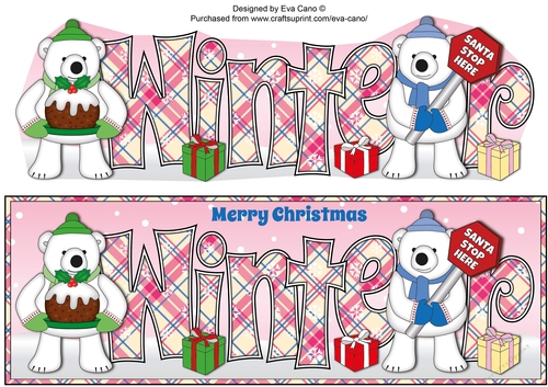 Monty Polar Bear and friend with Christmas pudding and sign WINTER large dl