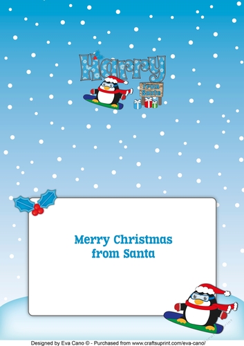 Christmas Fat Penguin Snowboarding HARRY A5 insert