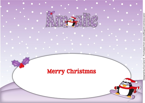 Christmas Fat Penguin Snowboarding AMALIE large dl insert