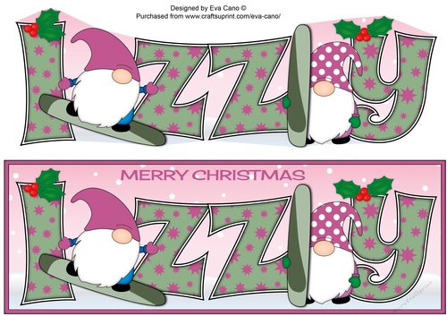 Christmas Gnomes snowboarding IZZY large dl