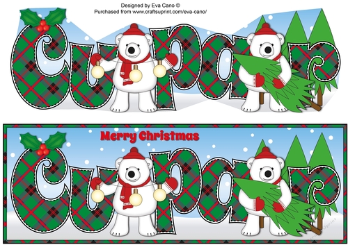 Monty Polar Bear and friend with Christmas trees CUPAR large dl
