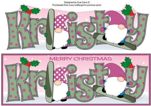 Christmas Gnomes snowboarding KRISTY large dl