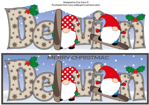 Christmas Gnomes snowboarding DEVIN large dl