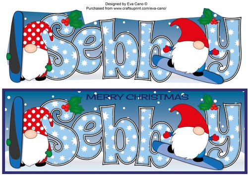 Christmas Gnomes snowboarding SEBBY large dl