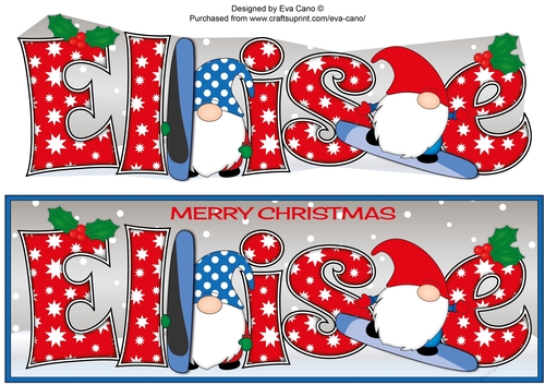 Christmas Gnomes snowboarding ELISE large dl