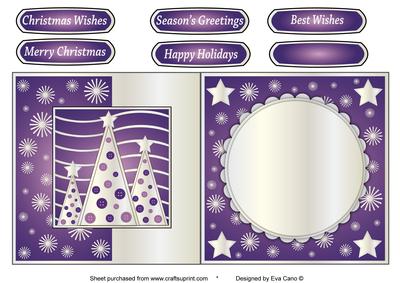 Button Silver Christmas Trees Fold Back Purple