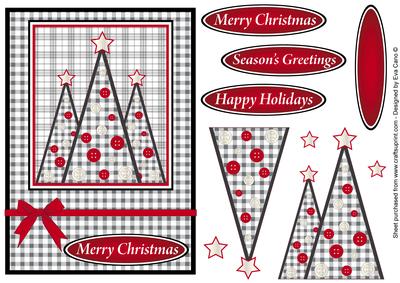 Plaid Buttons Christmas Trees Decoupage