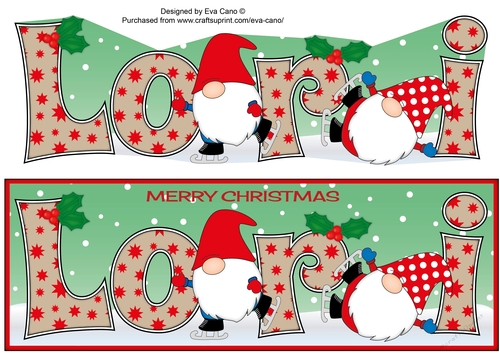 Christmas Gnomes ice skating LORI large dl