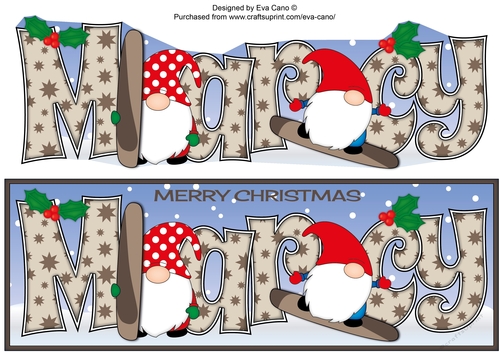 Christmas Gnomes snowboarding MARCY large dl