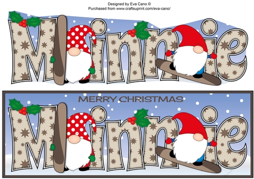 Christmas Gnomes snowboarding MINNIE large dl