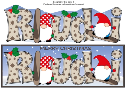Christmas Gnomes snowboarding RUDI large dl