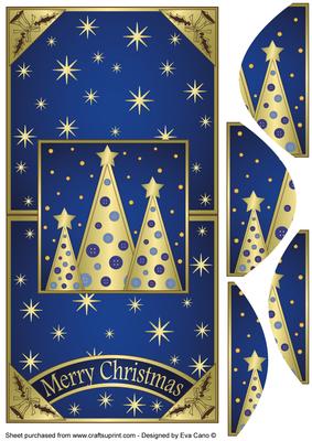 Buttons Christmas Trees Vertical Fold Back Blue