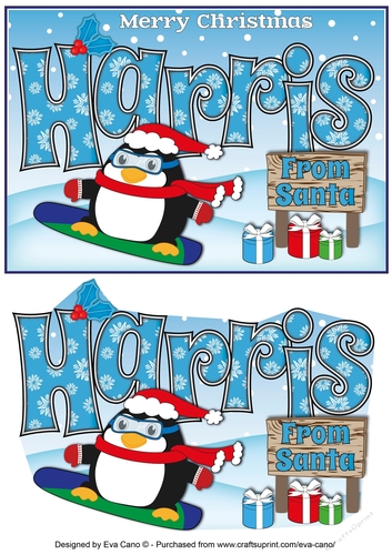 Christmas Fat Penguin Snowboarding HARRIS A5