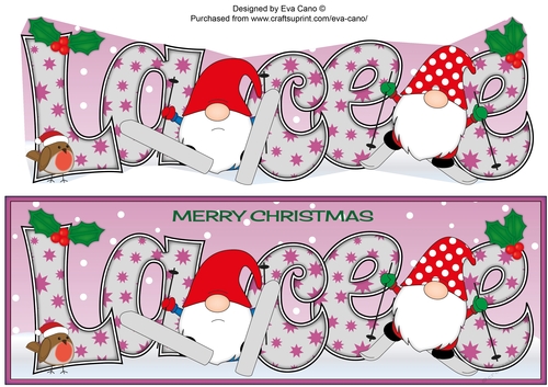 Christmas Gnomes skiing LACEE large dl