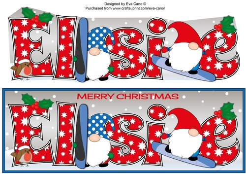 Christmas Gnomes snowboarding ELSIE large dl