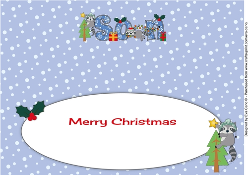 Christmas Rocky the Racoon decorating the tree SON large dl insert