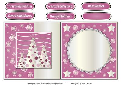 Button Silver Christmas Trees Fold Back Pink