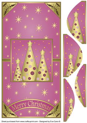 Buttons Christmas Trees Vertical Fold Back Pink