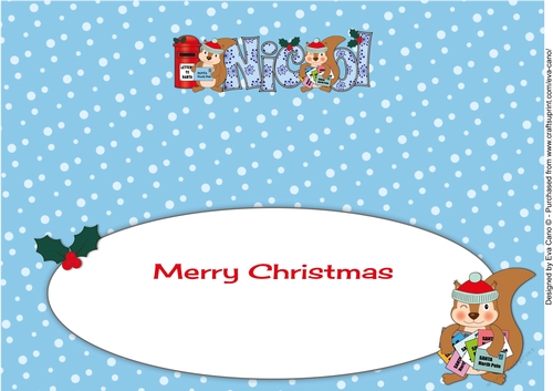 Christmas Sid the Squirrel with letters to Santa NICOL large dl insert