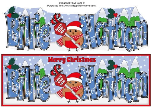 Christmas Plump Robin with Santa Sign BILLIE & NATHAN large dl